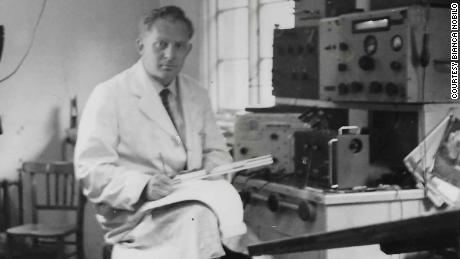 Harry Byrnes, pictured at work as a TV engineer in London in 1952. 