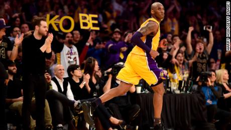 Kobe Bryant reacts in the third quarter against the Utah Jazz at Staples Center in April 2016.