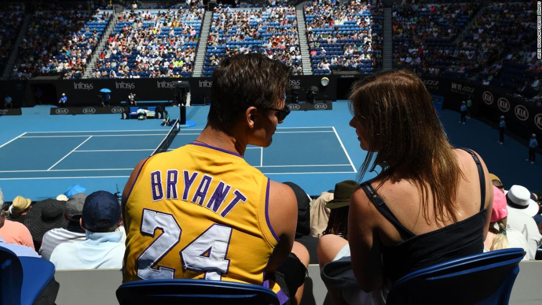 A spectator at the Australian open wears a Kobe Bryant jersey on January 27.