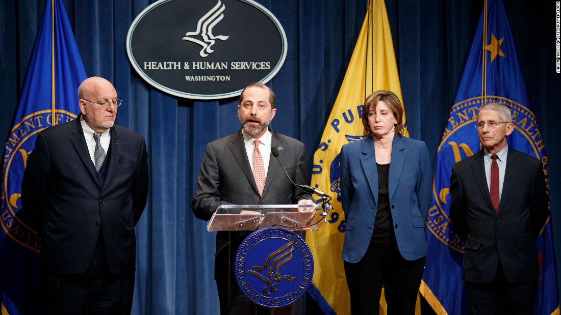 Alex Azar, the US Secretary of Health and Human Services, speaks during a news conference about the American public-health response.