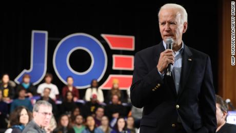 Biden speaks during a campaign town hall event at the Iowa Memorial Union Ballroom at the University of Iowa on January 27