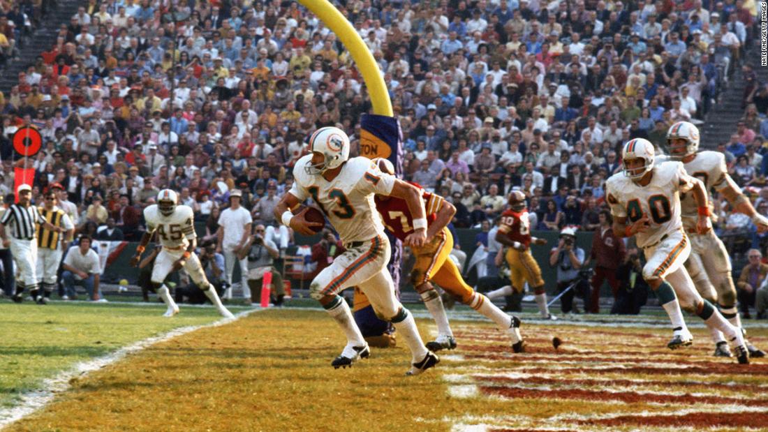 &lt;strong&gt;Super Bowl VII (1973):&lt;/strong&gt; Miami safety Jake Scott intercepts a fourth-quarter pass in the end zone during the Dolphins&#39; 14-7 win over Washington in Super Bowl VII. Scott had two interceptions in the game as the Dolphins finished their season with a perfect 17-0 record. They are still the only NFL team ever to finish a season undefeated.