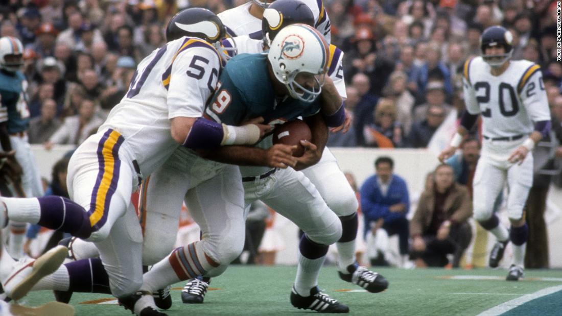 &lt;strong&gt;Super Bowl VIII (1974):&lt;/strong&gt; Powerful running back Larry Csonka carries two Minnesota defenders near the end zone as Miami won its second Super Bowl in a row. Csonka became the first running back to win Super Bowl MVP, rushing for 145 yards and two touchdowns.
