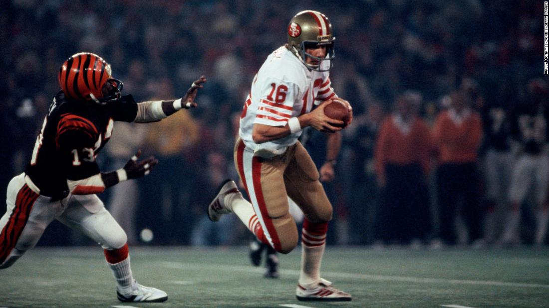 &lt;strong&gt;Super Bowl XVI (1982):&lt;/strong&gt; San Francisco 49ers quarterback Joe Montana evades a tackle en route to winning MVP honors in Super Bowl XVI. Montana threw for one touchdown in the game and ran for another as the 49ers won 26-21.