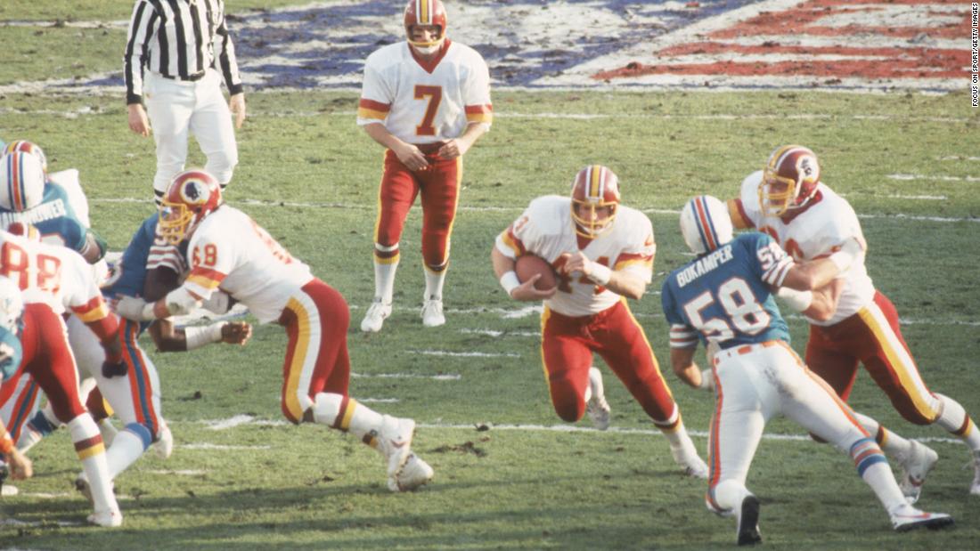 &lt;strong&gt;Super Bowl XVII (1983):&lt;/strong&gt; Washington running back John Riggins bursts through a hole during the Redskins&#39; 27-17 victory over Miami in Super Bowl XVII. Riggins was named MVP after rushing for 166 yards and a touchdown.