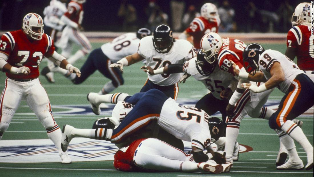 &lt;strong&gt;Super Bowl XX (1986):&lt;/strong&gt; Chicago Bears defensive end Richard Dent (No. 95) sacks New England quarterback Steve Grogan during Super Bowl XX. Dent had two sacks and two forced fumbles as a devastating defense helped Chicago crush the Patriots 46-10.