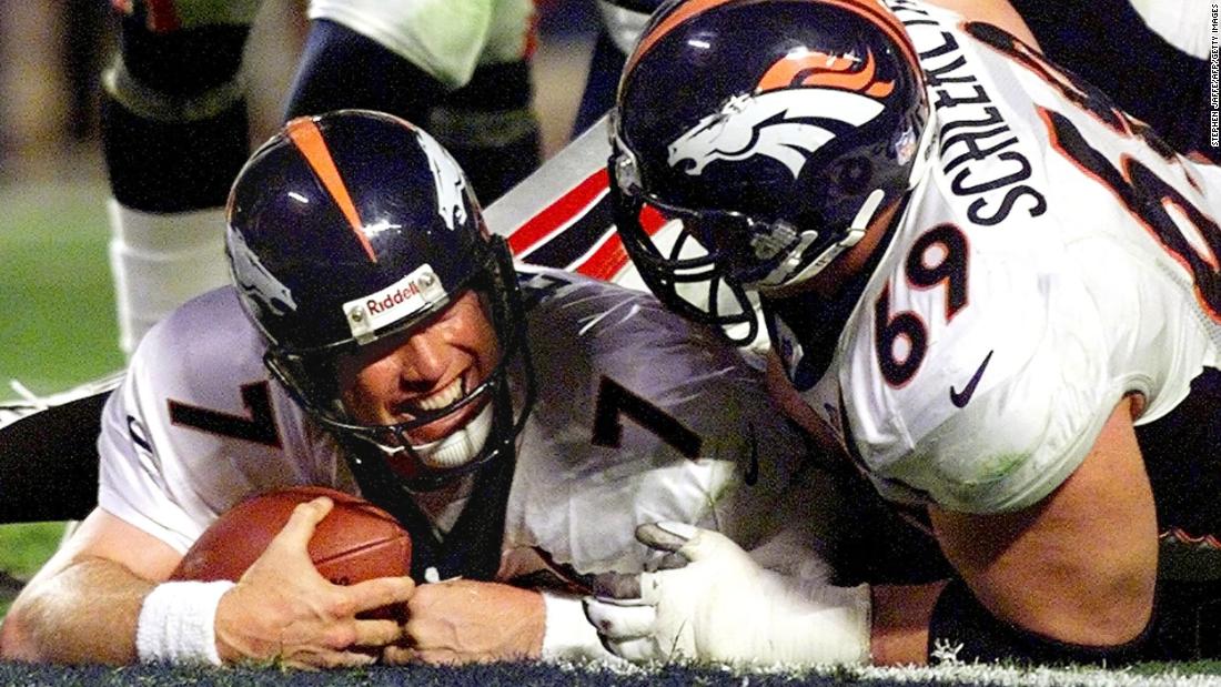 &lt;strong&gt;Super Bowl XXXIII (1999):&lt;/strong&gt; Denver quarterback John Elway smiles after scoring a touchdown in Super Bowl XXXIII. Elway was named MVP of the game, throwing for 336 yards as the Broncos won back-to-back titles with a 34-19 victory over Atlanta. It was Elway&#39;s last game before he retired.