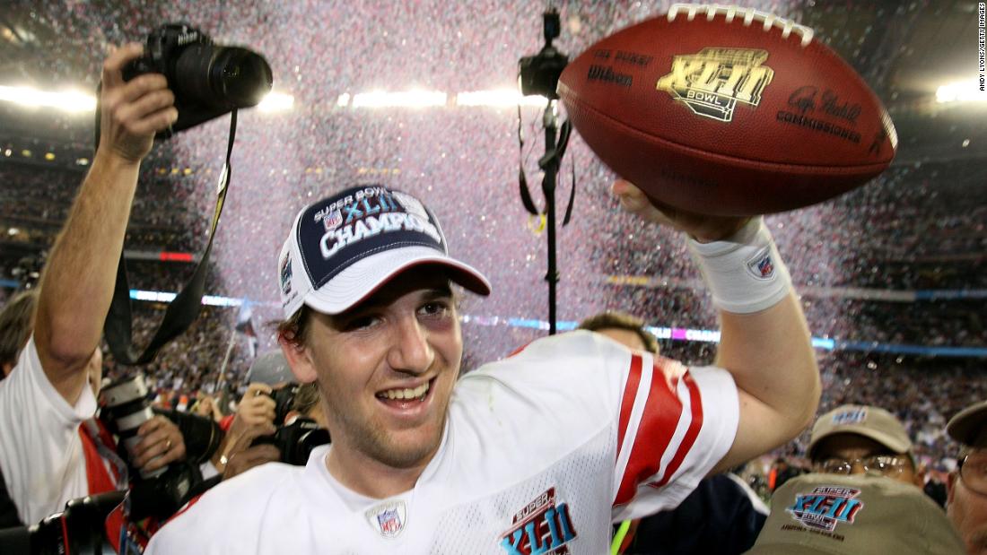 &lt;strong&gt;Super Bowl XLII (2008):&lt;/strong&gt; Manning&#39;s brother Eli won MVP the next season, as his New York Giants upset the New England Patriots and ended their hopes of an undefeated season. Manning threw for two touchdowns as the Giants won 17-14.