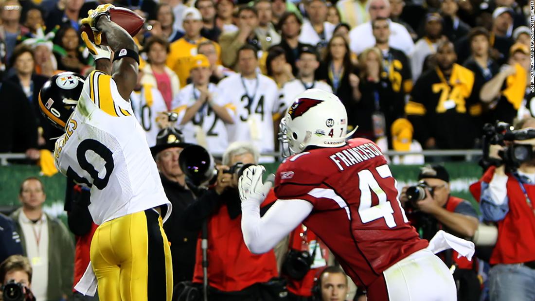 &lt;strong&gt;Super Bowl XLIII (2009):&lt;/strong&gt; Pittsburgh wide receiver Santonio Holmes grabs the game-winning touchdown as the Steelers rallied late in the fourth quarter to beat Arizona 27-23 in Super Bowl XLIII. Holmes finished with nine catches for 131 yards.