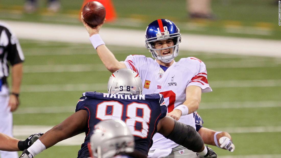 &lt;strong&gt;Super Bowl XLVI (2012):&lt;/strong&gt; Eli Manning did it to the Patriots again, as the New York Giants beat New England in a Super Bowl rematch from 2008. Manning had 296 yards passing this time as the Giants won 21-17.