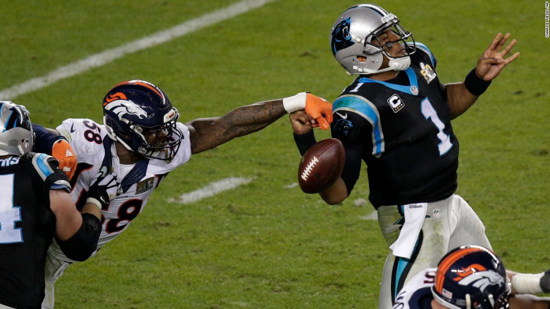&lt;strong&gt;Super Bowl 50 (2016):&lt;/strong&gt; Denver linebacker Von Miller knocks the ball out of Cam Newton&#39;s hand during the Broncos&#39; 24-10 victory over Carolina. Miller had two forced fumbles in the game. Both were deep in Carolina territory, and one was recovered by a teammate for a touchdown.