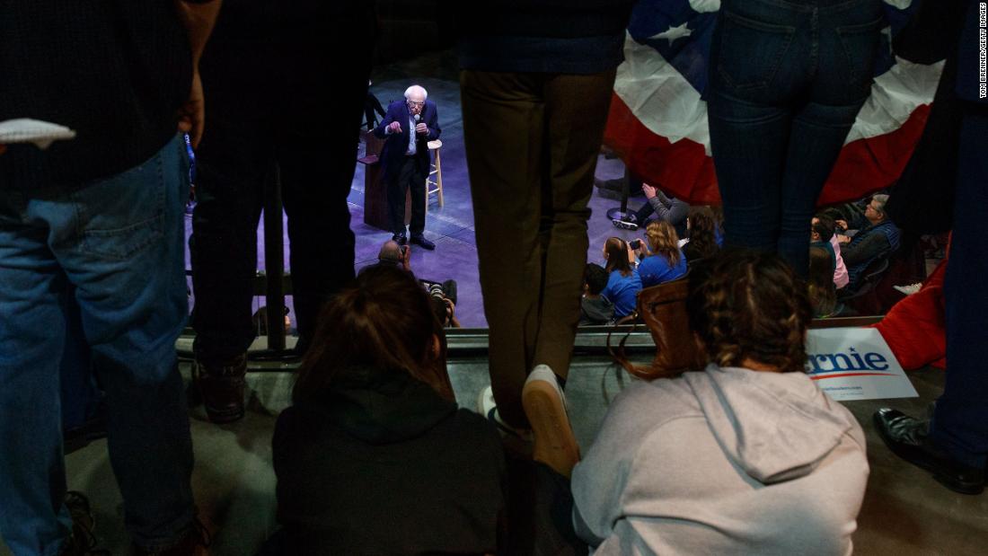 US Sen. Bernie Sanders speaks at a campaign event in Indianola, Iowa, on February 1.