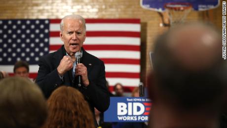 Biden speaks during a campaign event on February 01 in Cedar Rapids, Iowa.