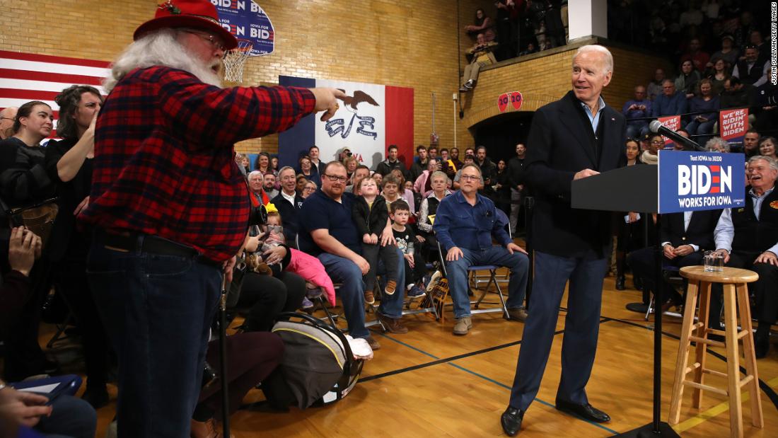 Former Vice President Joe Biden, one of the leading Democratic presidential candidates, speaks during a campaign event in Cedar Rapids, Iowa, on Saturday, February 1.