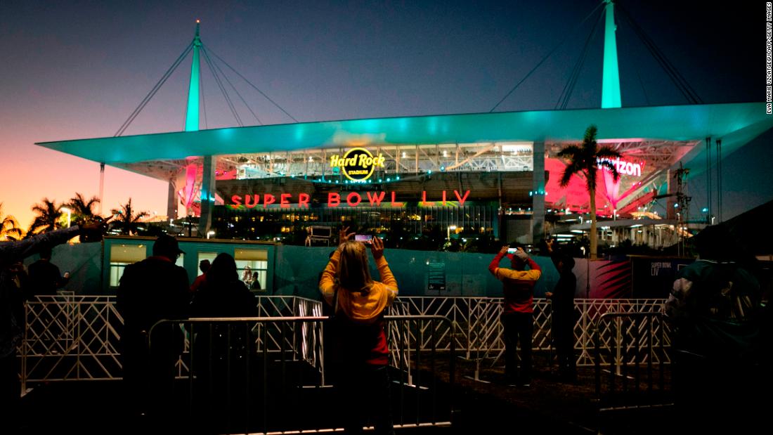 Fans are seen outside Hard Rock Stadium.