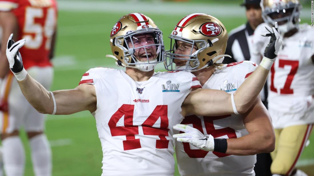 Juszczyk celebrates his touchdown catch.