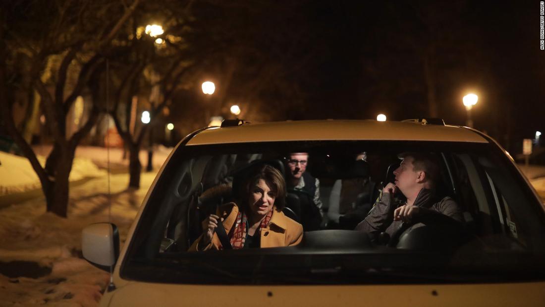 US Sen. Amy Klobuchar leaves a campaign event in Cedar Falls, Iowa, on February 1.