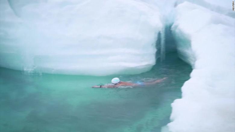 climate activist ice sheet swim antarctic _00000104