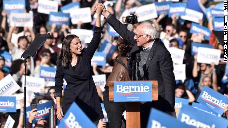 NEW YORK, NEW YORK - OCTOBER 19: Alexandria Ocasio-Cortez endorses 2020 democratic presidential candidate Bernie Sanders at a Bernie Sanders campaign rally in Queensbridge Park on October 19, 2019 in Queens, New York City. (Photo by Bauzen/GC Images)