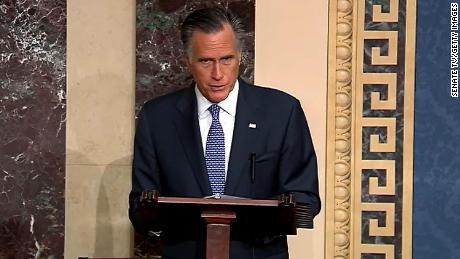 In this screengrab taken from a Senate Television webcast, Sen. Mitt Romney (R-UT) talks about how his faith guided his deliberations on the articles of impeachment during impeachment proceedings against U.S. President Donald Trump in the Senate at the U.S. Capitol on February 5, 2020 in Washington, DC. Senators will cast their final vote to convict or acquit later today. (