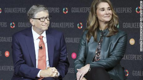 Bill Gates and his wife Melinda Gates introduce the Goalkeepers event at the Lincoln Center on September 26, 2018, in New York. (Photo by Ludovic MARIN / AFP)        (Photo credit should read LUDOVIC MARIN/AFP via Getty Images)