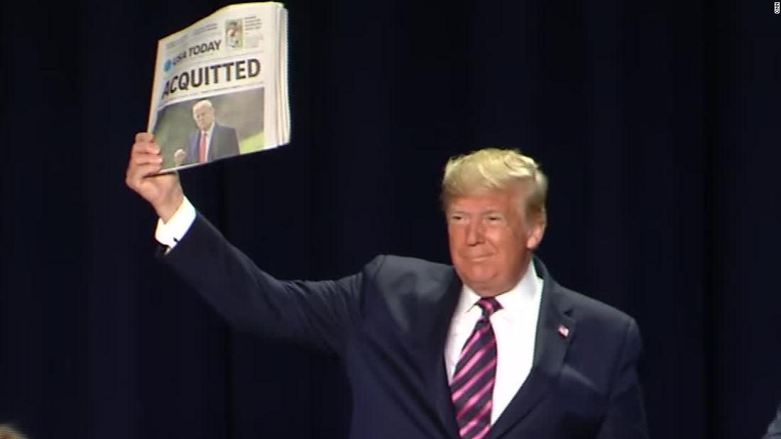 National Prayer Breakfast Speech By Donald Trump Included Waving Acquitted Newspaper Headline 8748