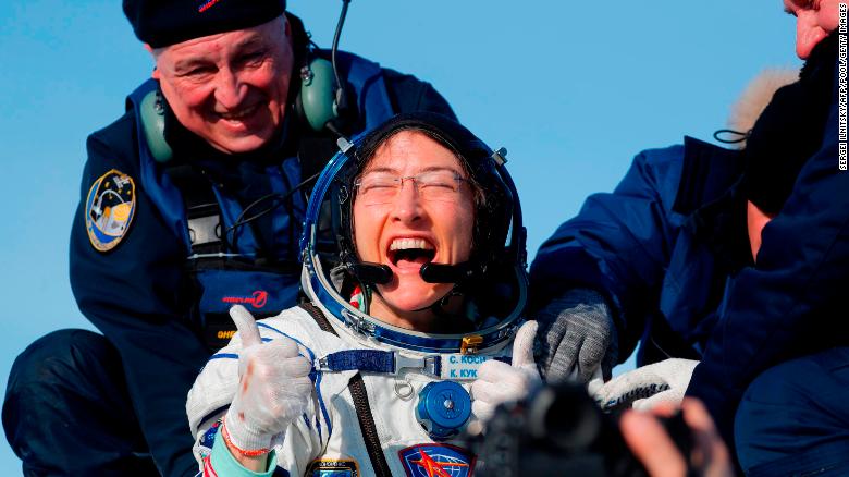 Moment astronaut lands back on Earth after 328 days in space