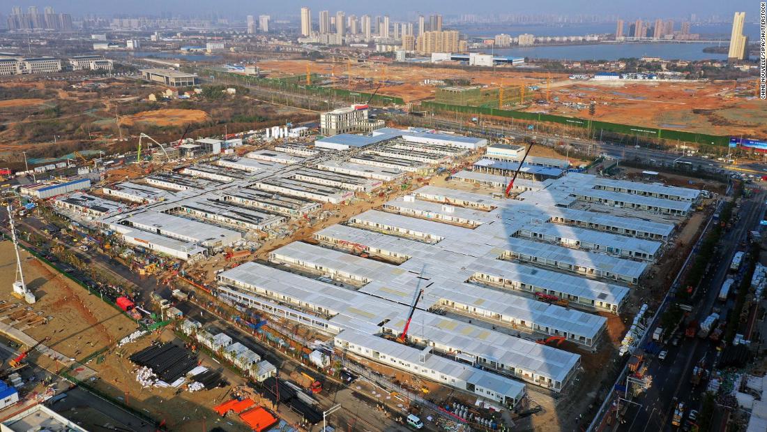 This aerial photo shows the Leishenshan Hospital that was being built in Wuhan to handle coronavirus patients.