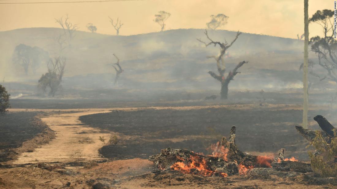 A bushfire burns near the town of Bumbalong, south of Canberra on February 2.