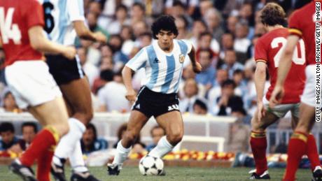 Maradona will take on Belgian defenses during the 1982 FIFA World Cup.