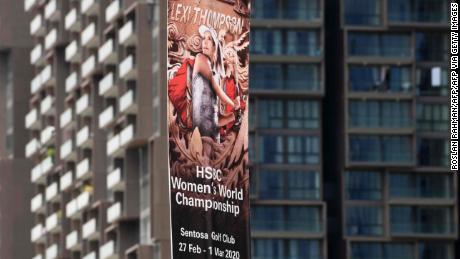 A promotional banner for the HSBC Women&#39;s World Championship which was cancelled due to coronavirus concerns.
