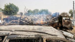 Burnt cars from the scene of the attack.