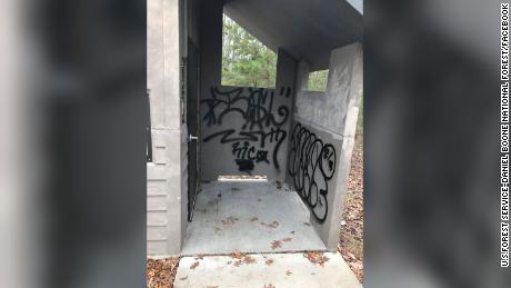 The restroom facility at the end of Tunnel Ridge Road was vandalized.