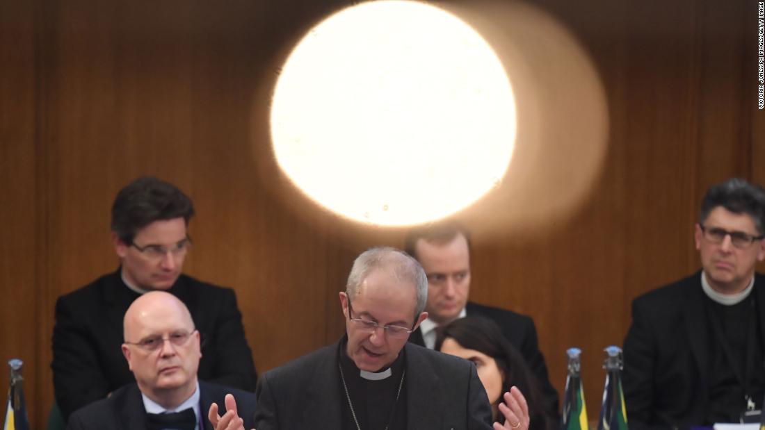 The Archbishop of Canterbury, the Most Reverend Justin Welby, addresses the General Synod at Church House in London. 