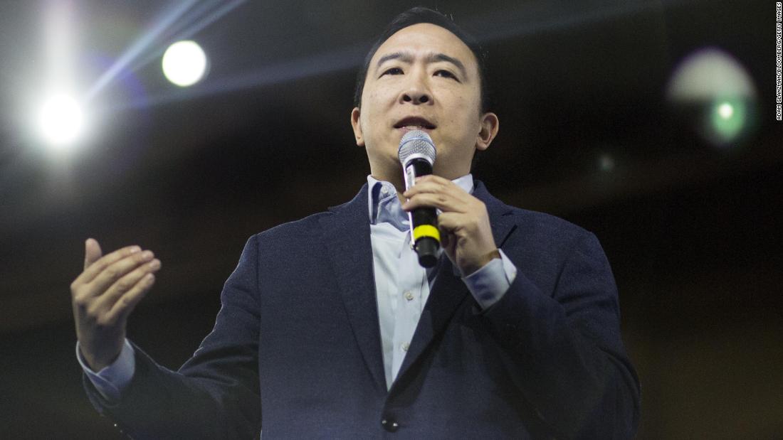 Yang speaks during an event in Manchester, New Hampshire, in February 2020.