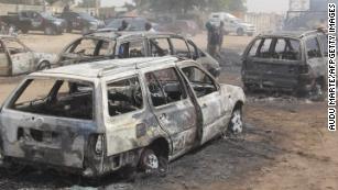These vehicles got caught between roadblocks during Boko Haram massacre
