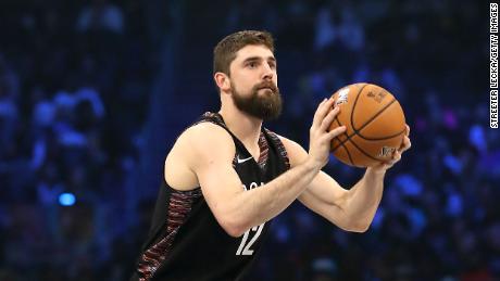 Joe Harris of the Brooklyn Nets shoots a shot during the MTN DEW 3-Point Contest as part of the 2019 NBA All-Star Weekend. 