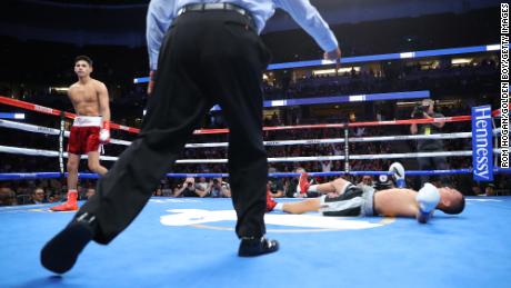 Ryan Garcia walks away after knocking out  Francisco Fonseca in the first round on February 14, 2020. 