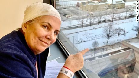 Her daugher&#39;s message is easily seen from Michelle Schambach&#39;s room at the Cleveland Clinic.