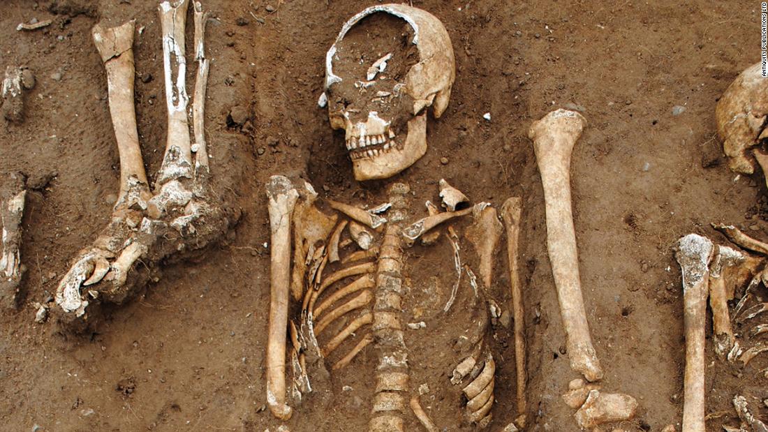 The remains of 48 people who were buried in a 14th century Black Death mass grave were found in England&#39;s Lincolnshire countryside.