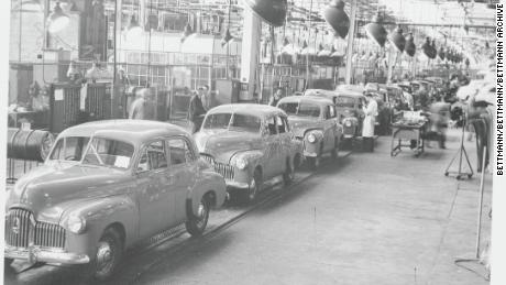 Holden sedans coming off the production line in a file photograph of a plant in Victoria, Australia.