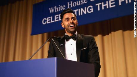 Host, comedian Hasan Minhaj speaks on stage during 2017 White House Correspondents&#39; Association Dinner at Washington Hilton on April 29, 2017 in Washington, DC. 