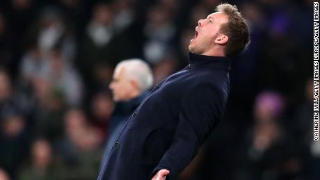 Julien Nagelsman reacts during the Champions League tie against Spurs.