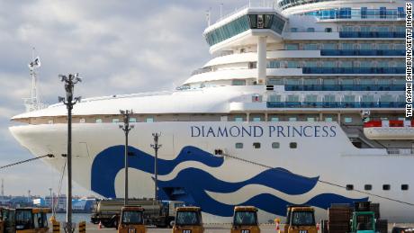 YOKOHAMA, JAPAN - FEBRUARY 19: The Diamond Princess cruise ship which is anchored at Daikoku Pier of the Yokohama Port is seen prior to quarantined passengers disembark on February 19, 2020 in Yokohama, Kanagawa, Japan. Only passengers who had tested negative and showed no symptoms of infection, such as fever or coughs, were allowed to leave. Among the 3,711 passengers and crew, 542 people were found to be infected with the new coronavirus as of February 18, although nearly half of them displayed no symptoms. Authorities said 2,404 people took the virus test and that 25 people are in serious condition. (Photo by The Asahi Shimbun via Getty Images)