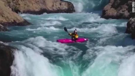 Kayaking down a 134-foot waterfall