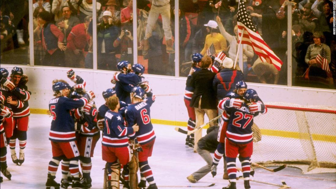 Team USA Jersey worn by Bill Baker of the U.S. Hockey Team during the 1980  Winter Olympics