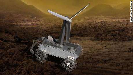 This illustration shows a design for a possible wind-powered Venus rover.