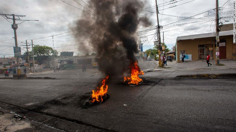 Main roads through the city of Port au Prince are blocked after Sunday's clash between Haitian police and the army in Port au Prince, Haiti February 24, 2020. 