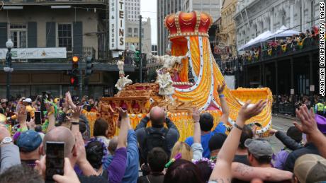 Rex, King of Carnival, J. Storey Charbonnet, waves to crowds during Fat Tuesday celebrations on February 25, 2020 in New Orleans, Louisiana.