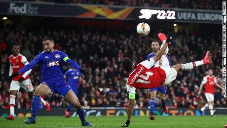 Pierre-Emerick Aubameyang scored a stunning overhead kick to give Arsenal the lead.